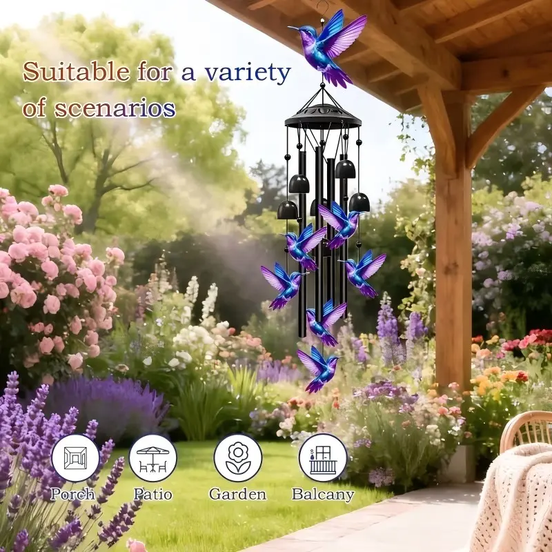 Hummingbird Outdoor Memorial Wind Chime, Deep Tone Wind Chime for Patio Porch Balcony Decor, Gift for Mom Grandma Sister, Halloween Christmas Holiday Gift Hummingbird Wind Chimes