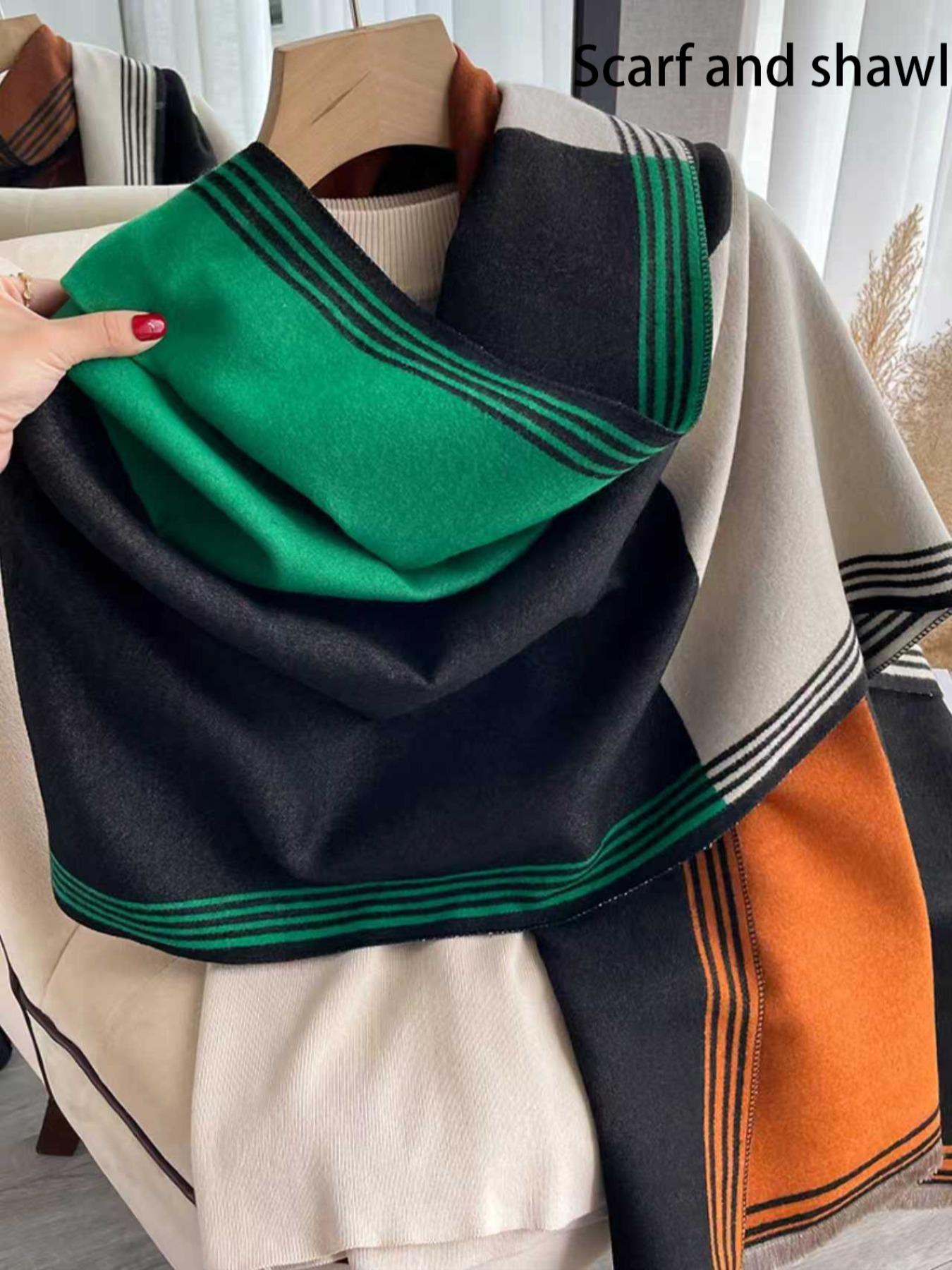 Women's Colorblock Tassel Decor Double Sided Scarf, Casual Soft Warm Shawl for Fall & Winter, Fashion Accessories for Women & Men