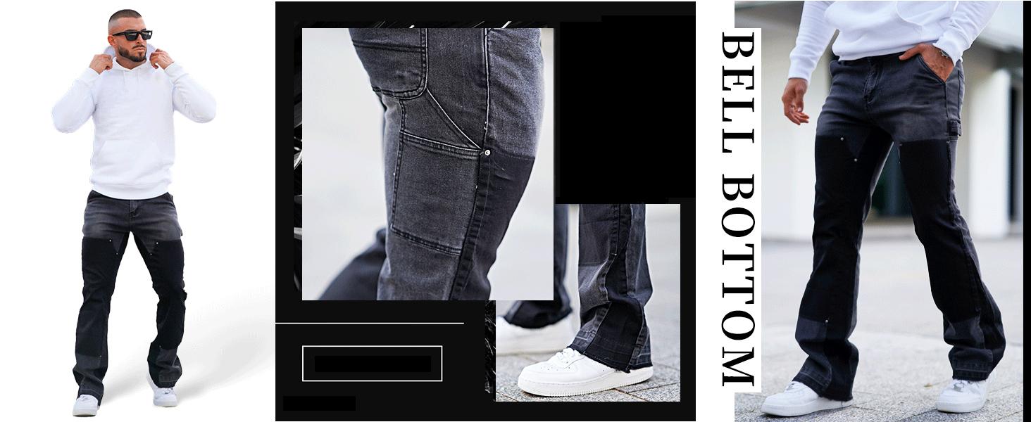 GINGTTO Men's Stacked Flared Jeans Bootcut Patchwork Streetwear Denim Pants GINGTTO Men's Stacked Flared Jeans Bootcut Patchwork Streetwear Denim Pants