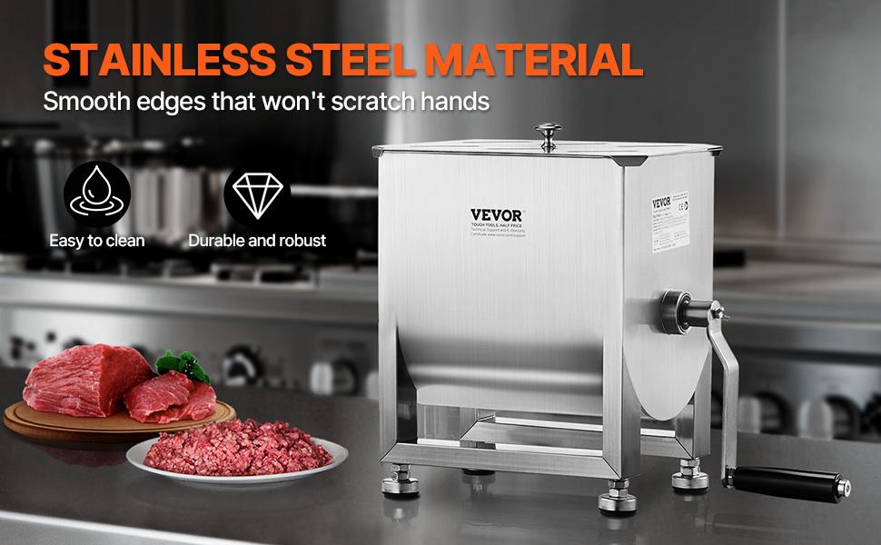 VEVOR Manual Meat Mixer, 15L Fixed Tank Meat Processing Equipment(Mixing Maximum 15LBS for Meat), Stainless Steel Meat Mixer, Sausage Mixer Machine with Lid and Handle, Ground Beef Hand Mixer VEVOR Manual Meat Mixer, 15L Fixed Tank Meat Processing Equipment(Mixing Maximum 15LBS for Meat), Stainless Steel Meat Mixer, Sausage Mixer Machine with Lid and Handle, Ground Beef Hand Mixer