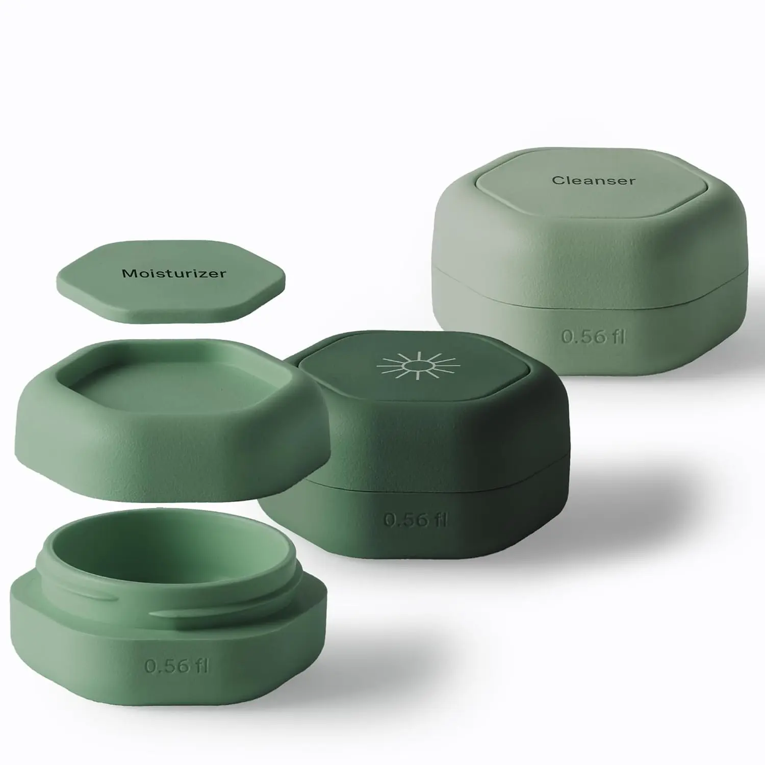 Capsules -  Skincare Set, Evergreen - Three Small Containers with   -  Leak Proof & TSA Approved for Travel and Carry , Minimalist & Stackable (0.56 oz Each)