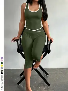 Lw Home Women's Slim-Fit Tank Top and Capri Set, Casual Summer Home Wear, Split Hem Design, Comfortable and Stylish