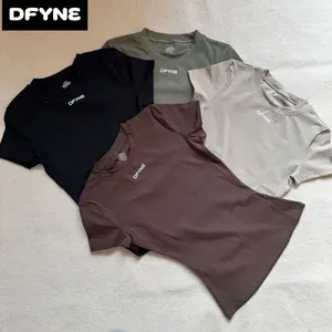 DFYNE Seamless Short Sleeve Workout T-Shirt for Women Slim Fit Yoga Top High Elasticity Gym Tee Breathable Athletic Activewear Multi Colors