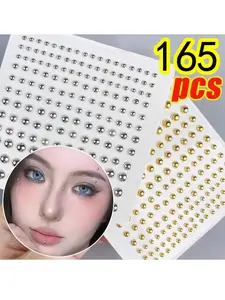 165pcs Fake Nose Lip Sticker Set, Stainless Steel Non-Piercing Jewelry, Disposable Lip & Eyebrow Stickers