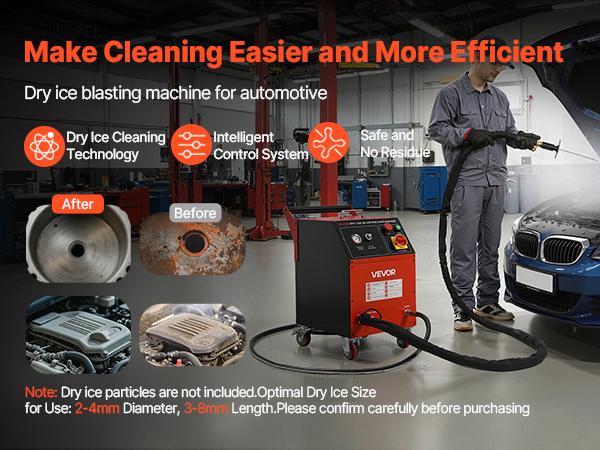 VEVOR Dry Ice Blasting Machine, 11LBS (5KG) Capacity Dry Ice Cleaning Machine with 4 Nozzles, Adjustable Pressure Dry Ice Amount, Movable Blaster Cleaner for Automotive Ship Aviation Chemical, 120V