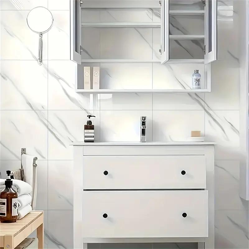 Wall Panels, 15/30pcs Wall Tiles Peel And Stick Waterproof, Self-Adhesive PVC Wall Panels for Kitchen, Bathroom-11.8"x11.8" Kitchen Tile, Essential for Decoration, Housewarming Gift, Birthday Gift(Not Real Tiles, White And Black Marble Pattern)