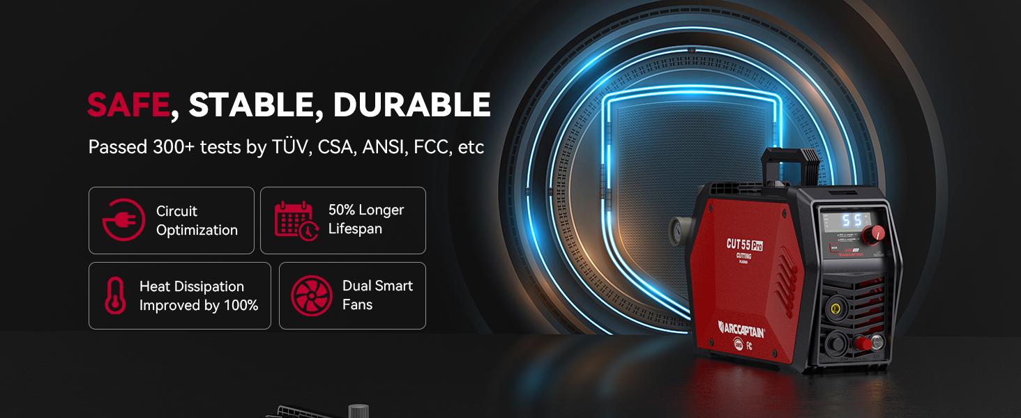 ARCCAPTAIN CUT55 Pro Plasma Cutter APP Control 55 Amp Non-Touch Pilot Arc 120V/240V Dual Voltage Large LED Display 2T/4T 3/4 Inch Cut DC Inverter IGBT High-Frequency Plasma Cutter for Stainless Steel Aluminum Iron Fabrication