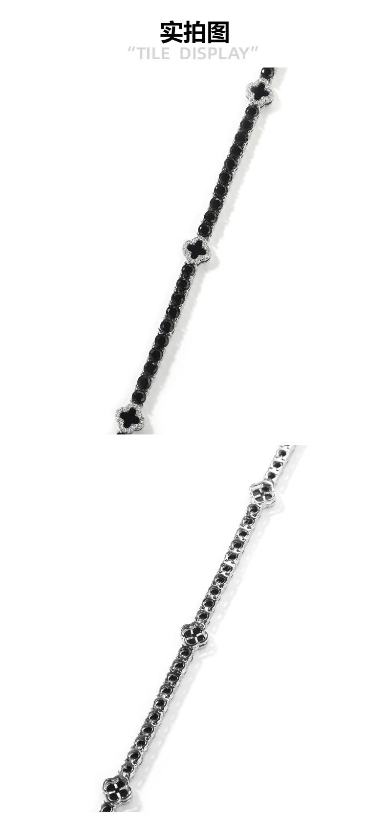 Hip Hop Four Leaf Clover Clasp Bracelet, Silver Black Clover Bracelet for Women, Trendy Hip Hop Jewelry