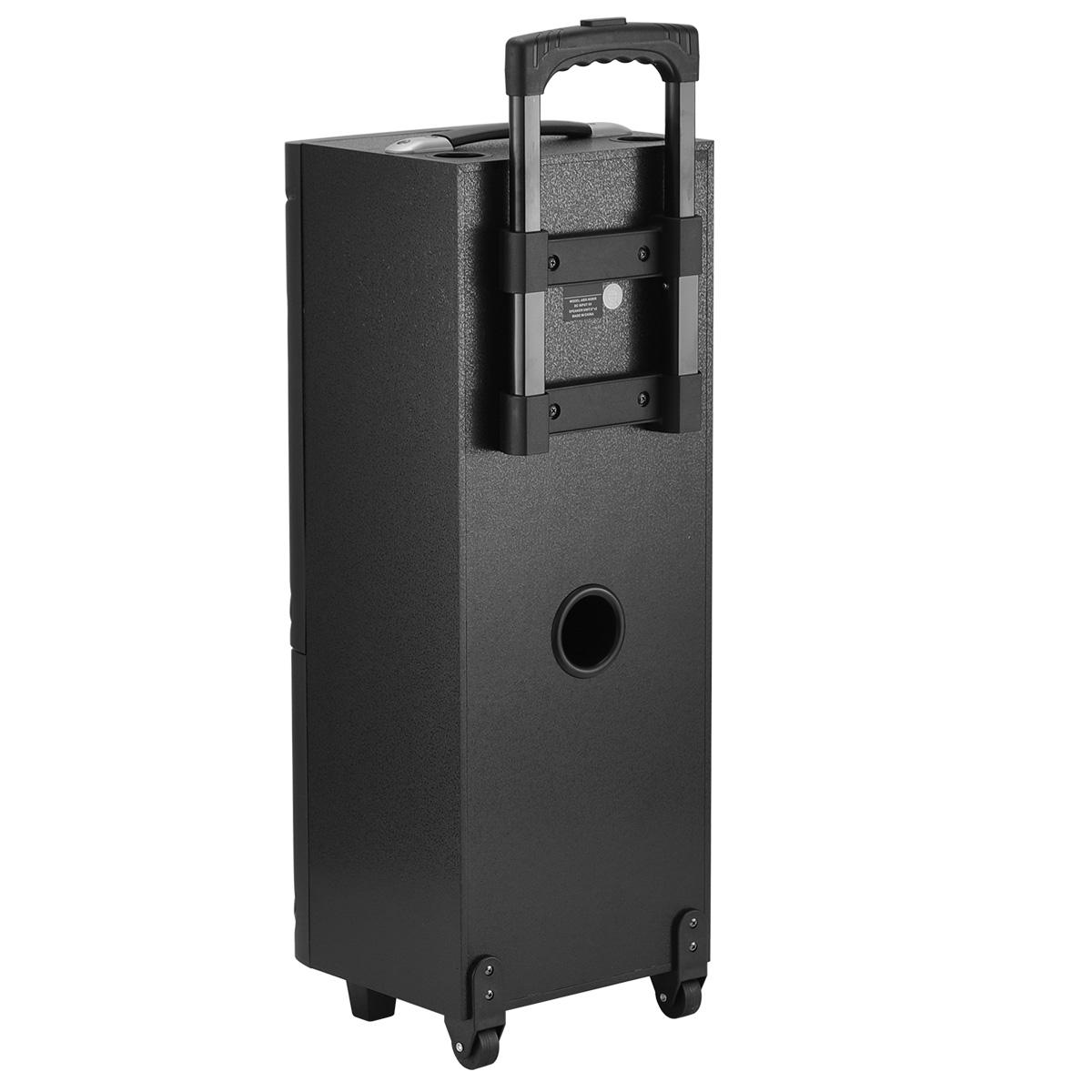 Portable Bluetooth Party Speaker Dual 8" Woofers Dual Wireless Microphones Wooden Cabinet TWS LED Light Rechargeable Stereo Wireless PA Speaker System