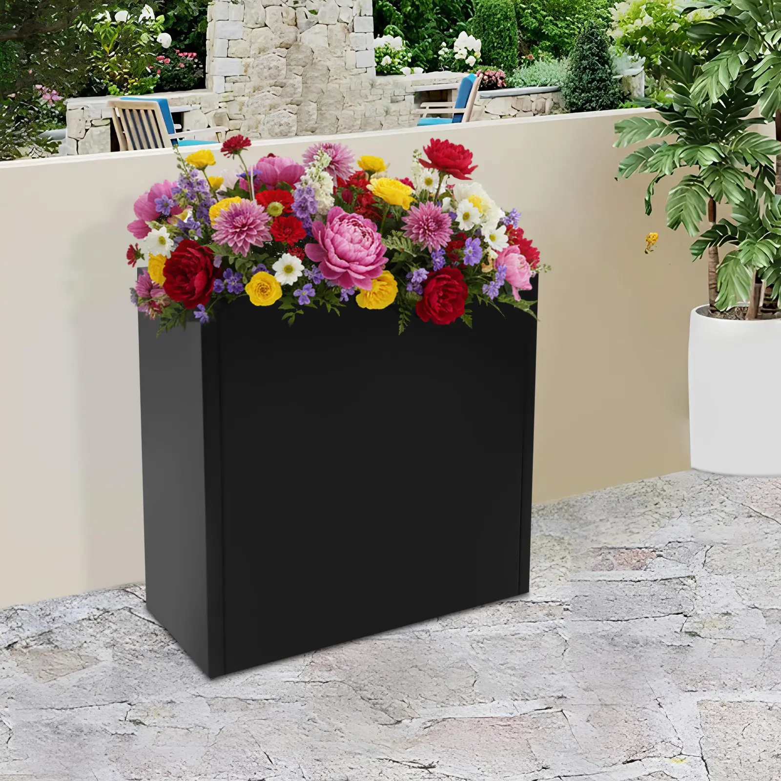 61cm Steel Planter Box Black for Garden Balcony Patio Deck Front Porch Flower Use
