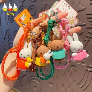 Kawaii Miffy Rabbit Keychain Doll  Cutegirlish Anime Cartoon Creative Rope Weaving Keychain Schoolbag Couple Gift