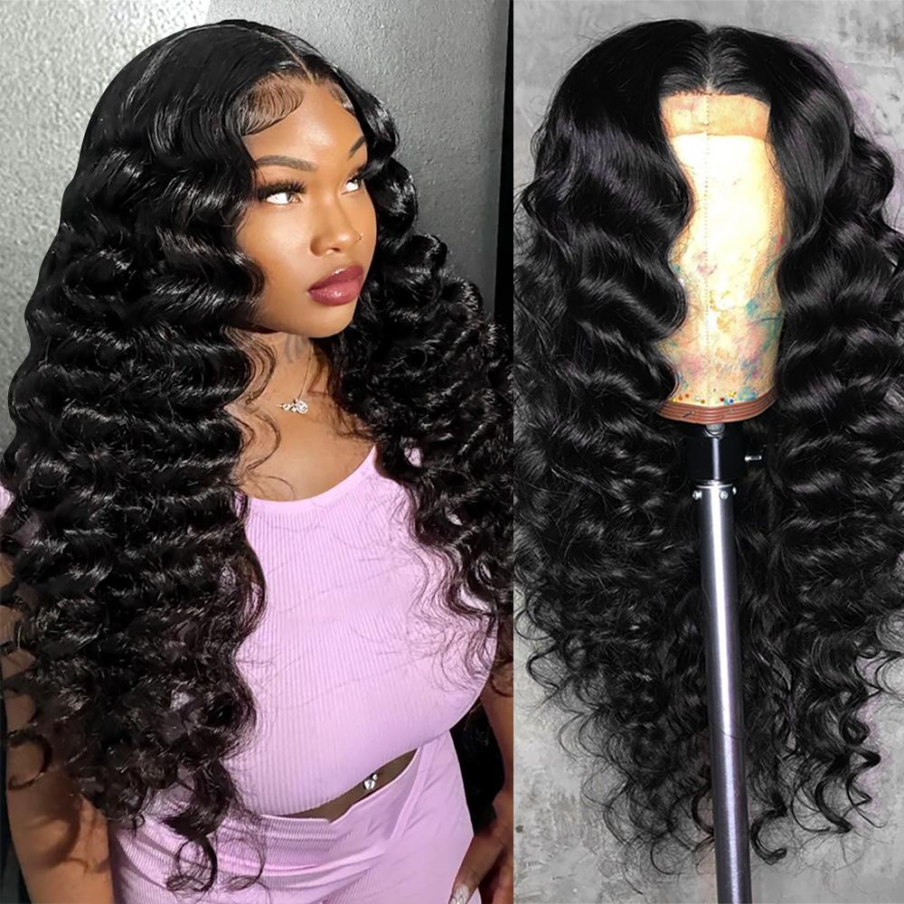 Ama 5x5 Glueless Loose Deep Wave Lace Closure Wig 180 Density 13x4 Pre Plucked Lace Front Human Hair Wigs For Women