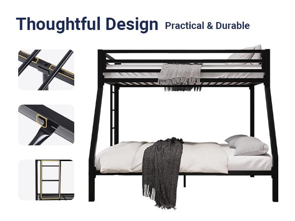 Allewie Twin Over Full Metal Bunk Bed - 【Frame Only No Mattress】Removable Stairs & Heavy Duty Frame with 12" Underbed Storage, Black/White, #TikTokShopfalldealsforyou