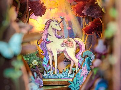 CUTEBEE The Grace of The Forest DIY 3D Book Nook Kit Miniature House Dollhouse with Unicorn Handmade Creative Toy for Teens & Adults Holiday Christmas Gift Bookshelf Insert Decor