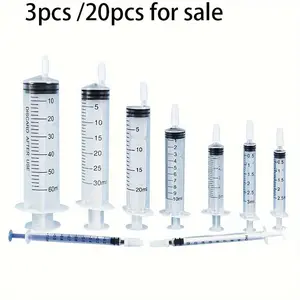 Plastic Empty Sodium Chloride Water Solution Syringe without Needle, 3/20pcs Repeatable Filling for Liquid, Perfume Cosmetics Portioning, Feeding Pets, Oil Or Glue Applicator