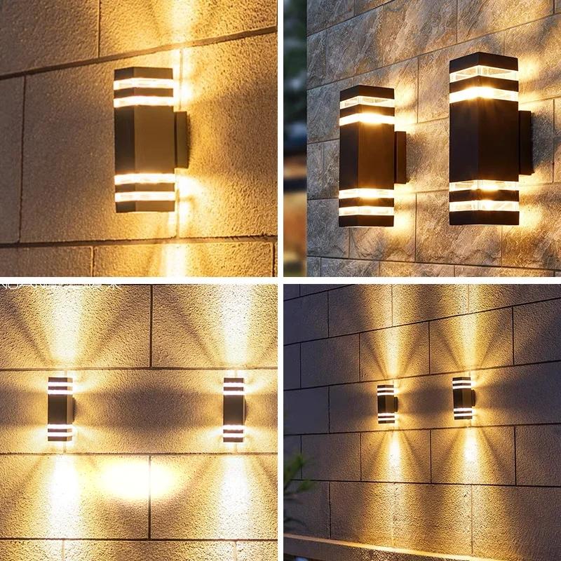 Outdoor Double-Head Wall Light with Plastic Shell, Up and Down Lighting, E27 Outdoor Waterproof Wall-Mounted Garden Lamp, Yard Lighting