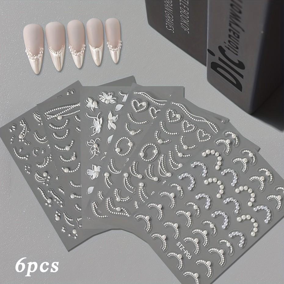 6-Piece 5D Rhinestone Lace Wave Nail Art Stickers, Self-Adhesive Wedding Season Nails, Y2K Princess Style, Ocean Design