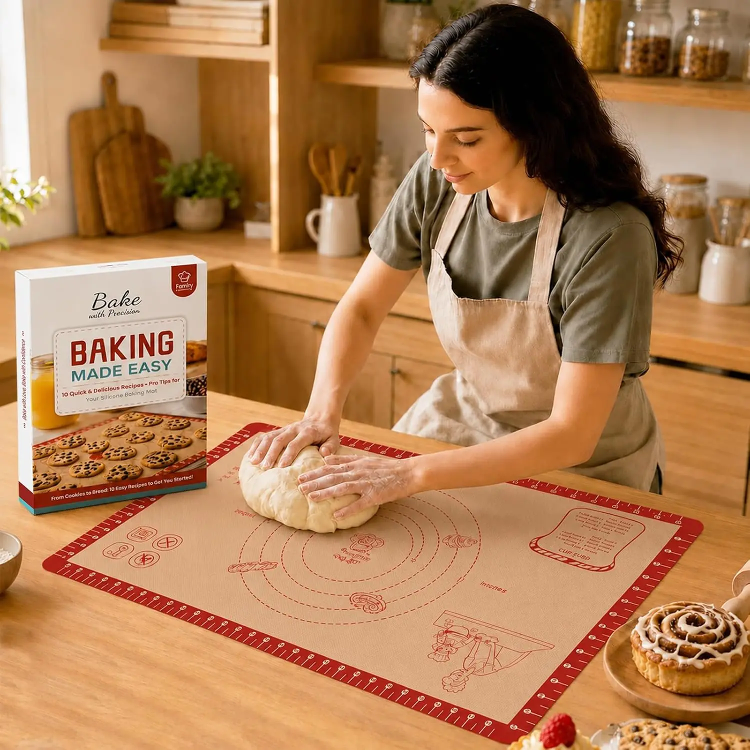 Baking Mat with 10 Recipes, Extra Thick  Mats for Baking, Non Stick Pastry Mat for Rolling Dough,  Macaron Baking Mat for Cookie,Bread,Pizza,Fondant Mat, Oven&Dishwasher Safe