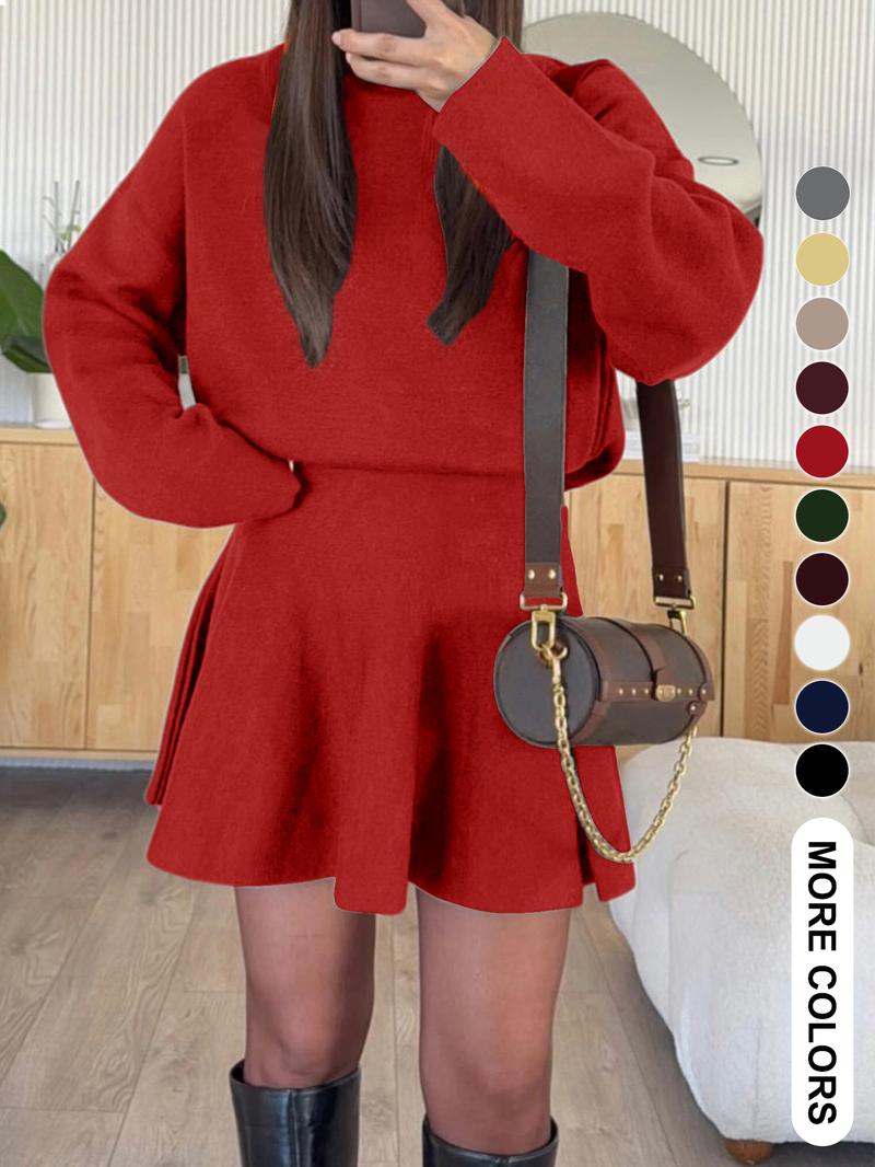 Women's Casual Half-High Neck Long Sleeve Knit Dress, Plain Color Loose-Fitting Sweater Dress, Fall & Winter Fashion