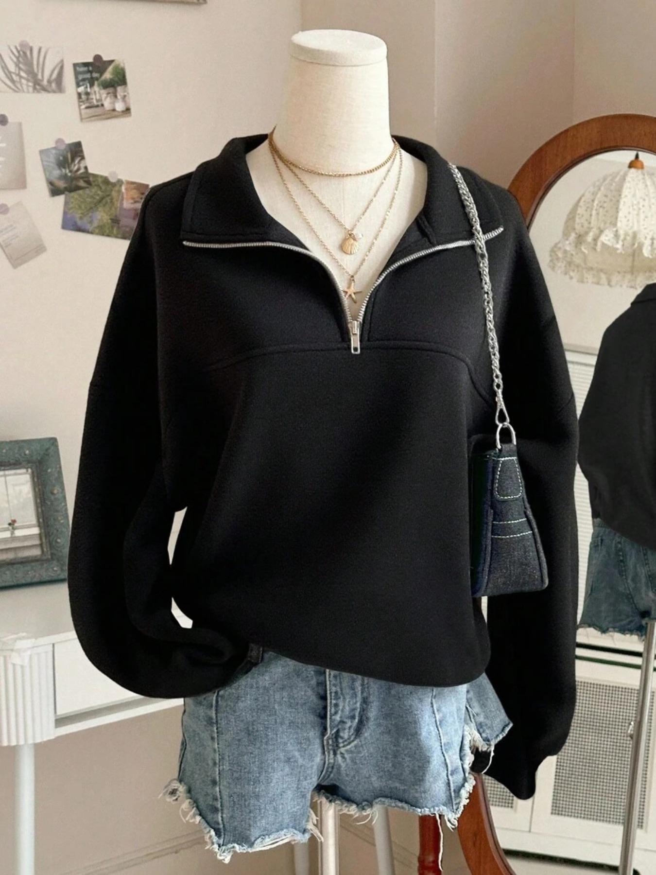 Women's Fashion Camo Zipper Half High Neck Sweater, Loose Fit Long Sleeve Casual Top, Comfortable All over Print Fall & Winter