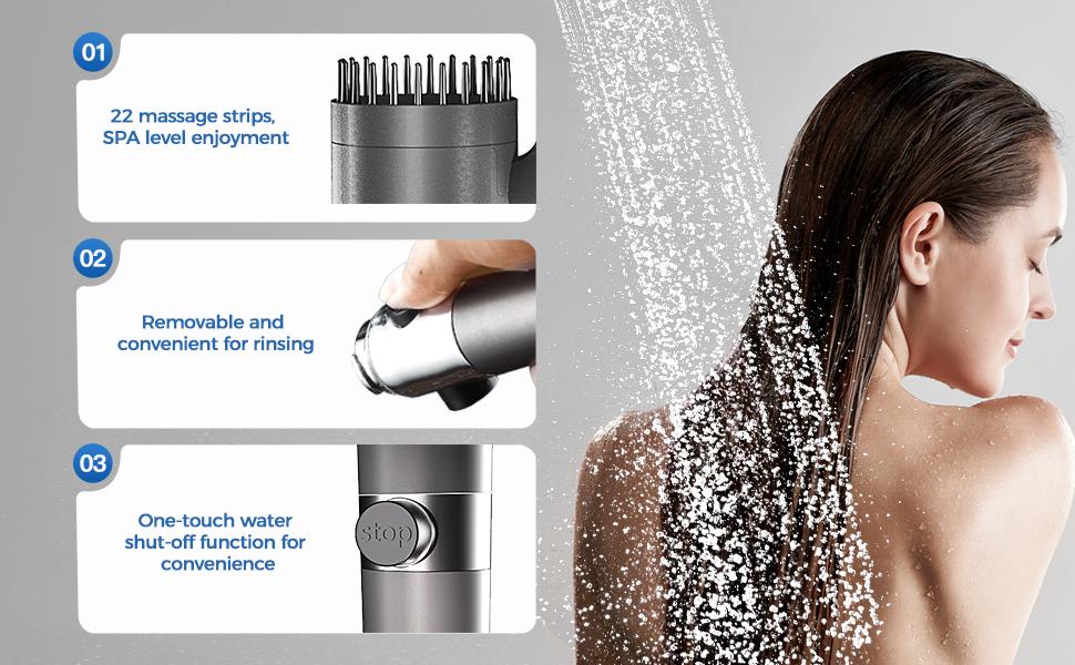 9-piece pressure showerhead, 3-speed adjustable bathroom portable shower massage, one-click water stop showerhead filter, stainless steel panel, universal interface, hose holder, filter element showerhead