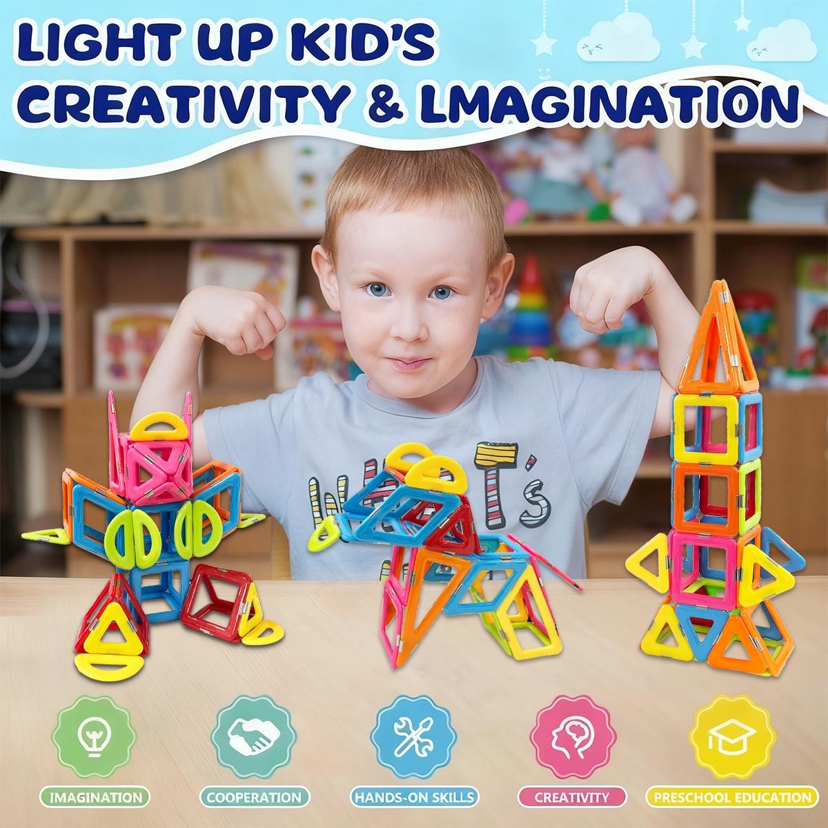 Magnetic Blocks Tough Tiles Creative Magnetic Blocks STEM Toys for 3+ Year Old Boys and Girls Learning by Playing Games for Toddlers Kids, Compatible with Major Brands Building Blocks - Starter Set