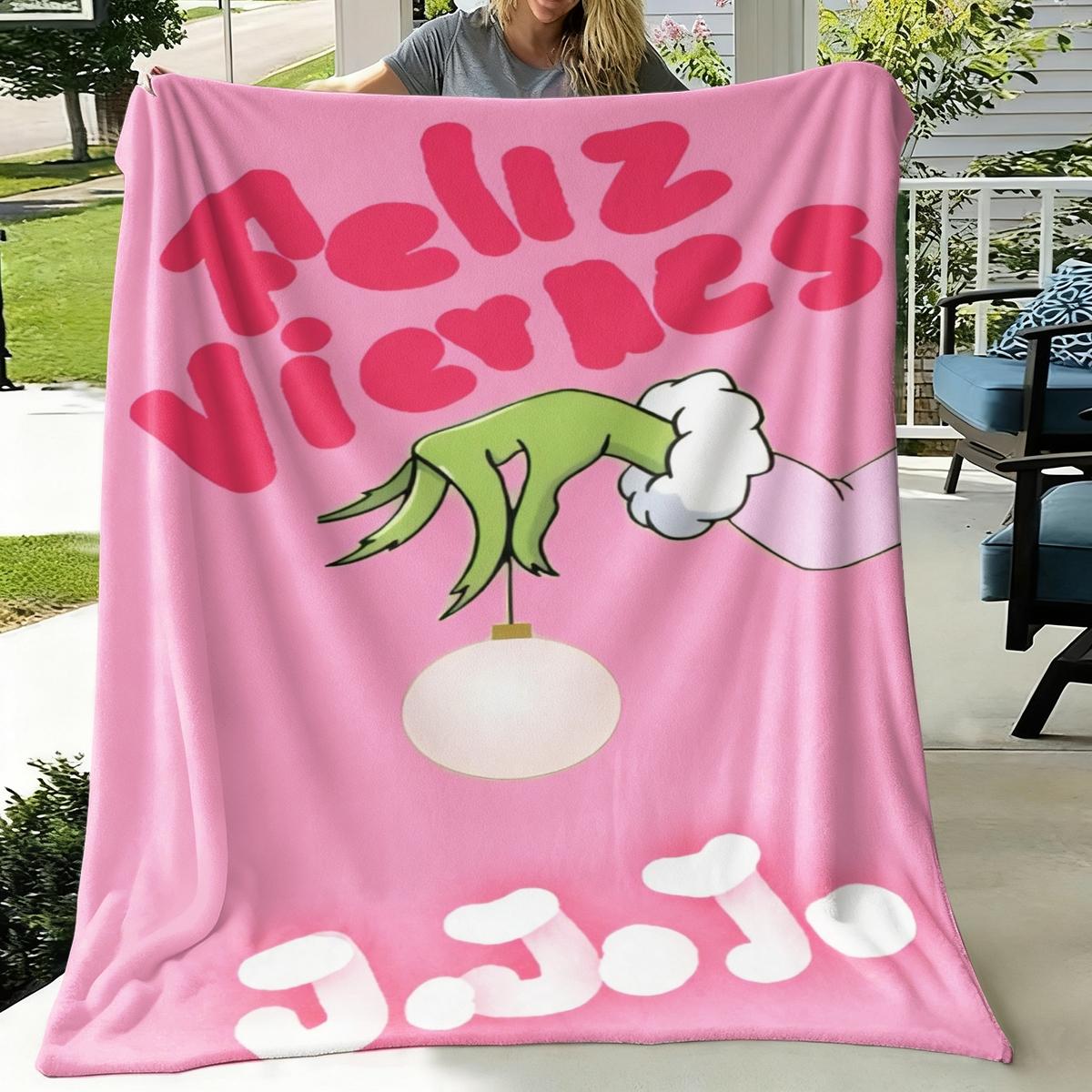 Comfortable Christmas Cartoon Grinch Blanket, Flannel Throw for Holiday Gifts, Soft and Skin-Friendly, Perfect for Home Use