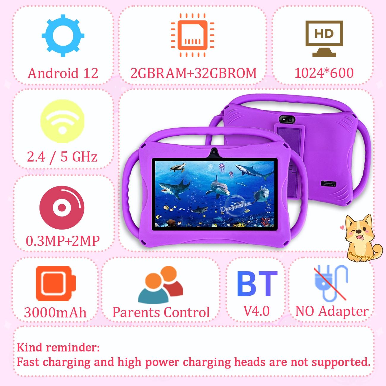 Surprise Arrival, 7-inch Android tablet, Touchscreen tablet, suitable for children, portable, 2GB RAM and 32GB ROM, 5G WiFi connectivity, educational, learning and entertainment device, available in pink and blue, gifts for children