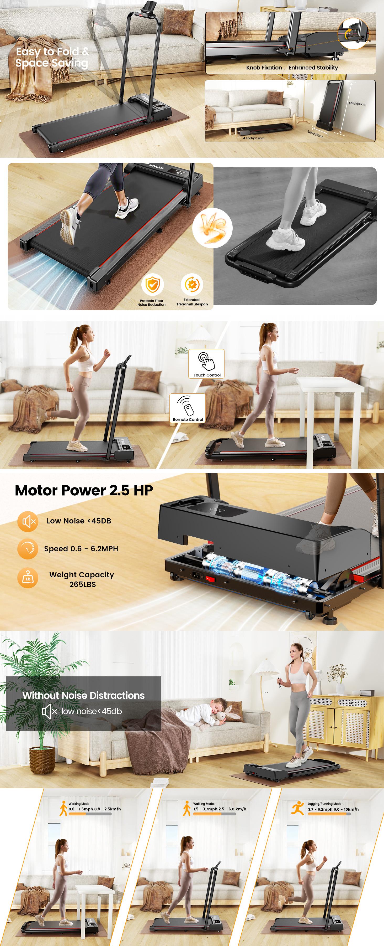【New Year, New Me】Walking Pad, Walking Pad Treadmill 265 lbs Capacity, 4 in 1 Portable Under Desk Treadmill, Portable Folding Incline Treadmill for Home and Office with Remote Control, LED Display, Multifunctional Workout Station