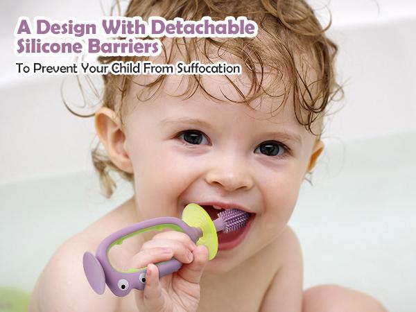 360° Baby Toothbrush with Suction Base,Toddler 12 Months up,Infant Oral Cleaner, Baby Tongue Cleaner,Food-Grade Silicone,Adjustable Safety Shield Toothbrushing Cleaning