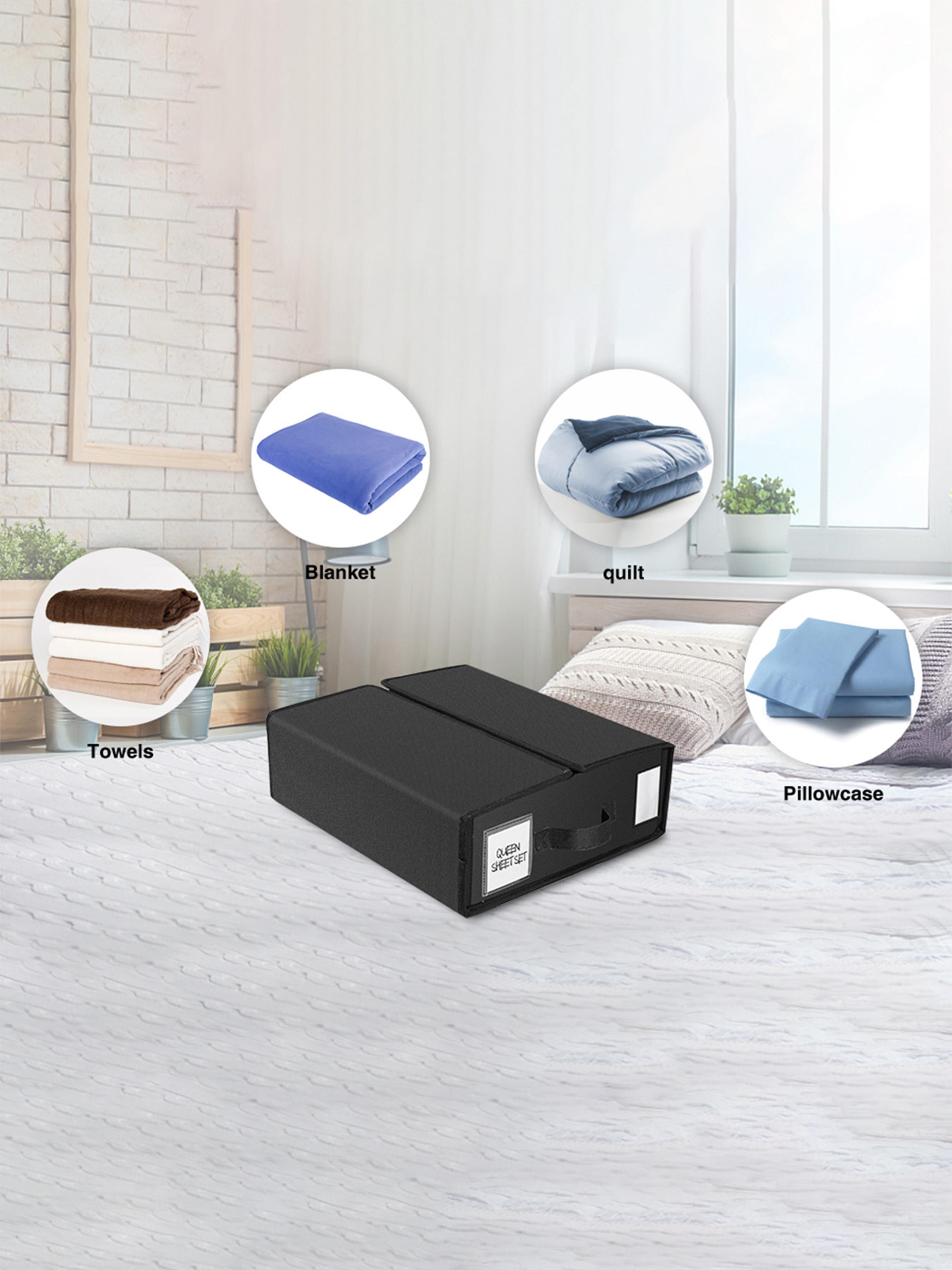 Bed Sheet Storage Box Set, Minimalist Linen Closet Organizer for Bedding, Comforters & Pillows, All Season Clothes & Towel Holder