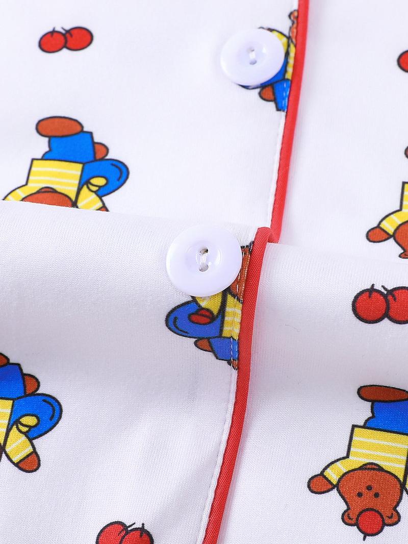 2pcs Mini Winnie the Pooh Print Pajama Set - Cute Nostalgic Short-Sleeve Pjs (Notch Collar + Chest Pocket + Elastic Waist) - Soft Adult Loungewear/Sleepwear for Disney Fans, Cozy Nights In & Gift Giving