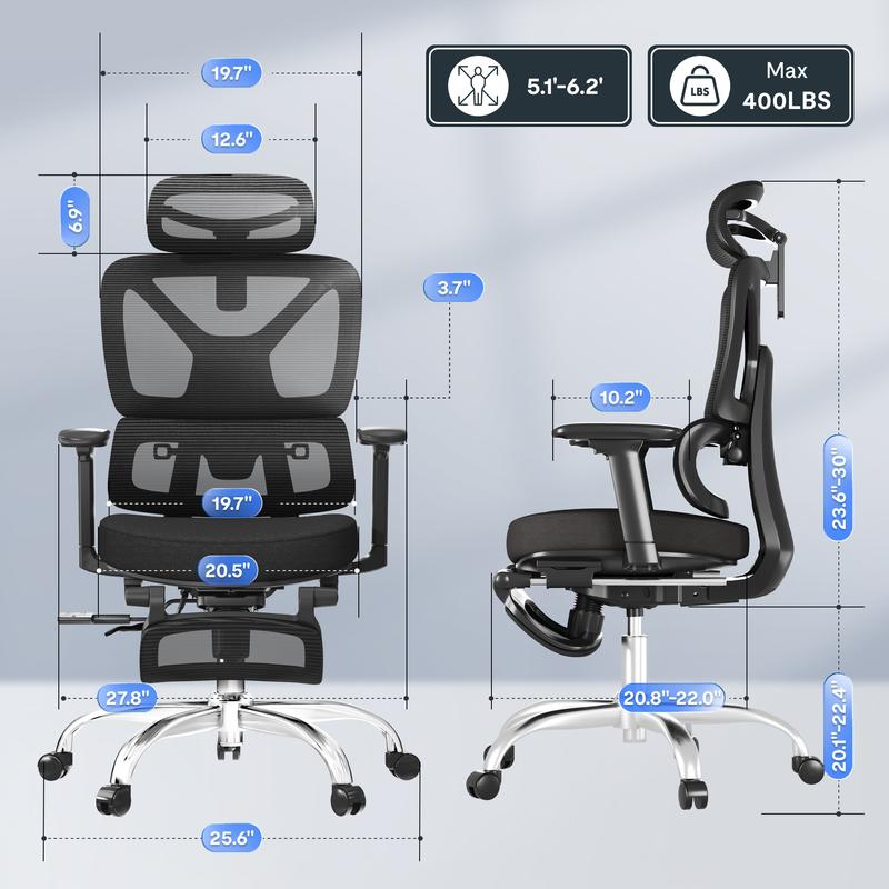 【TikTokShopBlackFriday】FLEXISPOT ErgoX  Foam Premium Ergonomic Office Chair with Footrest, Adjustable 3D Armrests, Dynamic Lumbar Support, Recline & Tilt Function, Mesh or Foam Seat, Adjustable Height & Seat Depth for Home and Office