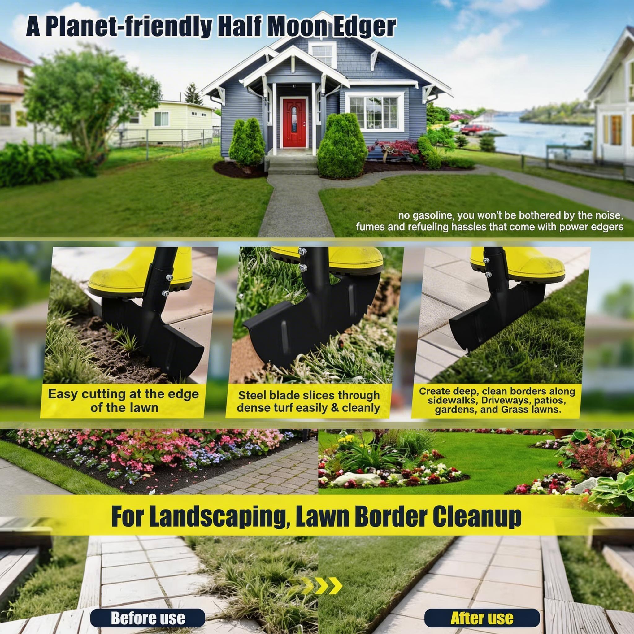 Manual Lawn Edger Tool, Semi-Circular Moon Shape Weed Cutter, Garden Yard Lawn Edge Trimmer, Gardening Border Cleaner, Essential Gardening Gear