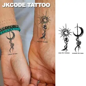 Couple Tattoo Ancient Viking Peace Totem Love Sun & Moon Meaning Finger Tattoos Rock Style Hand Neck Waterproof Long-Lasting 15 Days