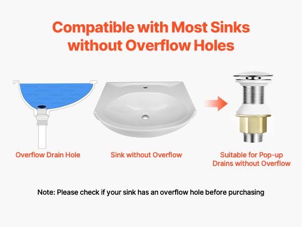 VEVOR Bathroom Sink Drain Without Overflow, Brass and 304 Stainless Steel Pop Up Drains, Anti-Clogging Vessel Drain Strainer, All Metal Hair Catcher Drains Stopper, for Sinks Without Overflow Holes