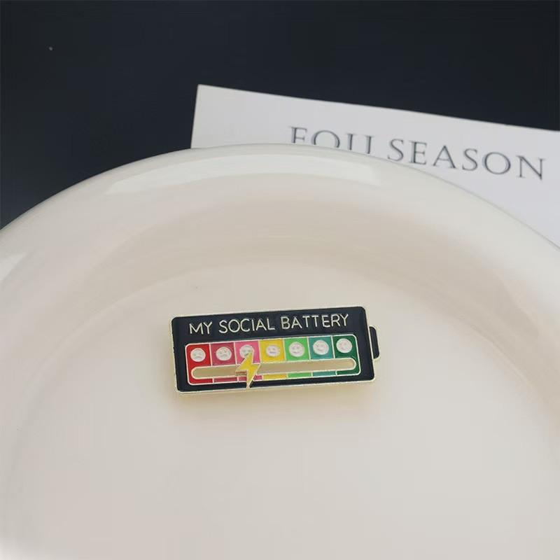 Adjustable Energy Badge Pin, DIY Social Alloy Emblem, Expressive School Lapel Pin, Personalized Slide Design, Unique Accessory