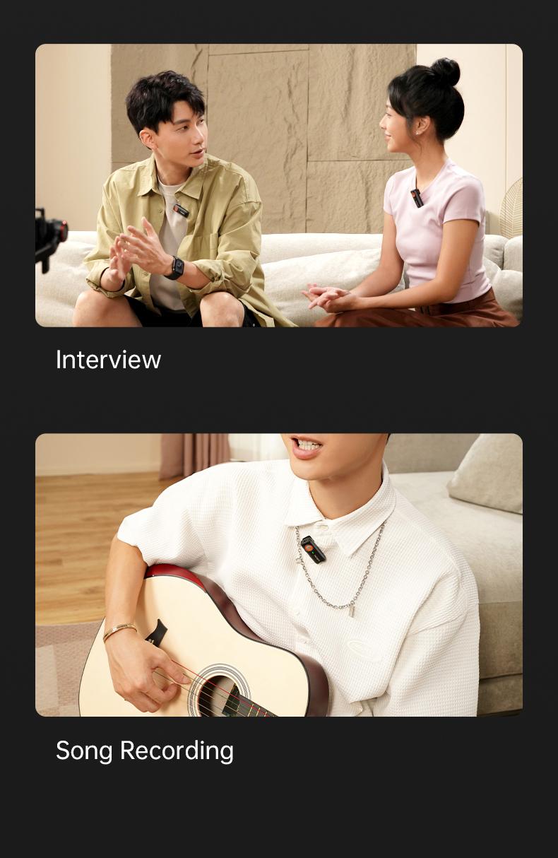 hohem MIC-01 Wireless Lavalier Microphone, DSP Noise Cancellation, 20-Hours Battery, Wireless Mircophone for Android, PC, Camera, Interview, Vlogs (2 TX + 1 RX + Charging Case),Perfect with hohem iSteady M6/ MT2/ Mobile+/Android/ Iphone 17 series