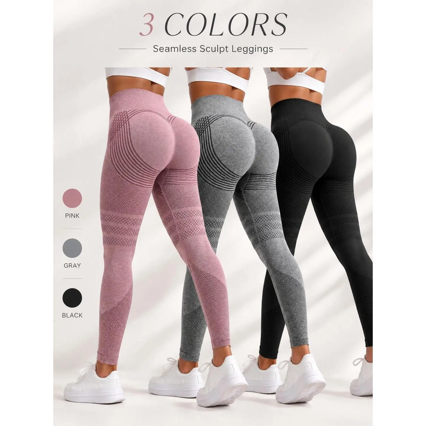 POWERASIA 3 Pack Women Anti Cellulite 3D Leggings Butt Lifting Compression Legging High Waisted Tummy Control Gym Yoga Pants
