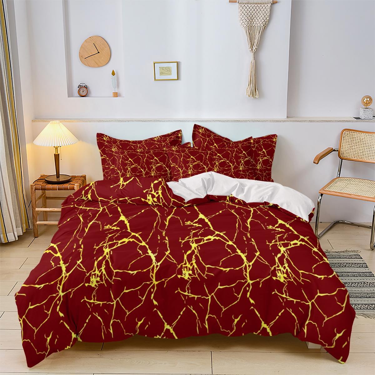 Marble Pattern Bedding Set, Includes Duvet Cover and Two Pillowcases, 100% Polyester, Suitable for Bedroom and Guest Room, Decorative Bedding Set