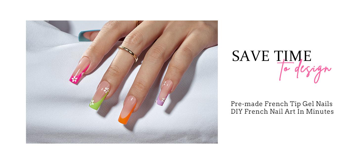 BTArtboxnails XCOATTIPS Press on Nails - 150pcs Brighter pastel Long Square or Almond or Coffin French Tips, Brighter pastel Soft Gel False Nail, Soak Off Acrylic Fake Nails Extensions