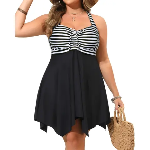 Daci Plus Size Two Piece Swimdress with Boyshorts for Women Flowy Swimsuits Tummy Control Tankini Bathing Suits