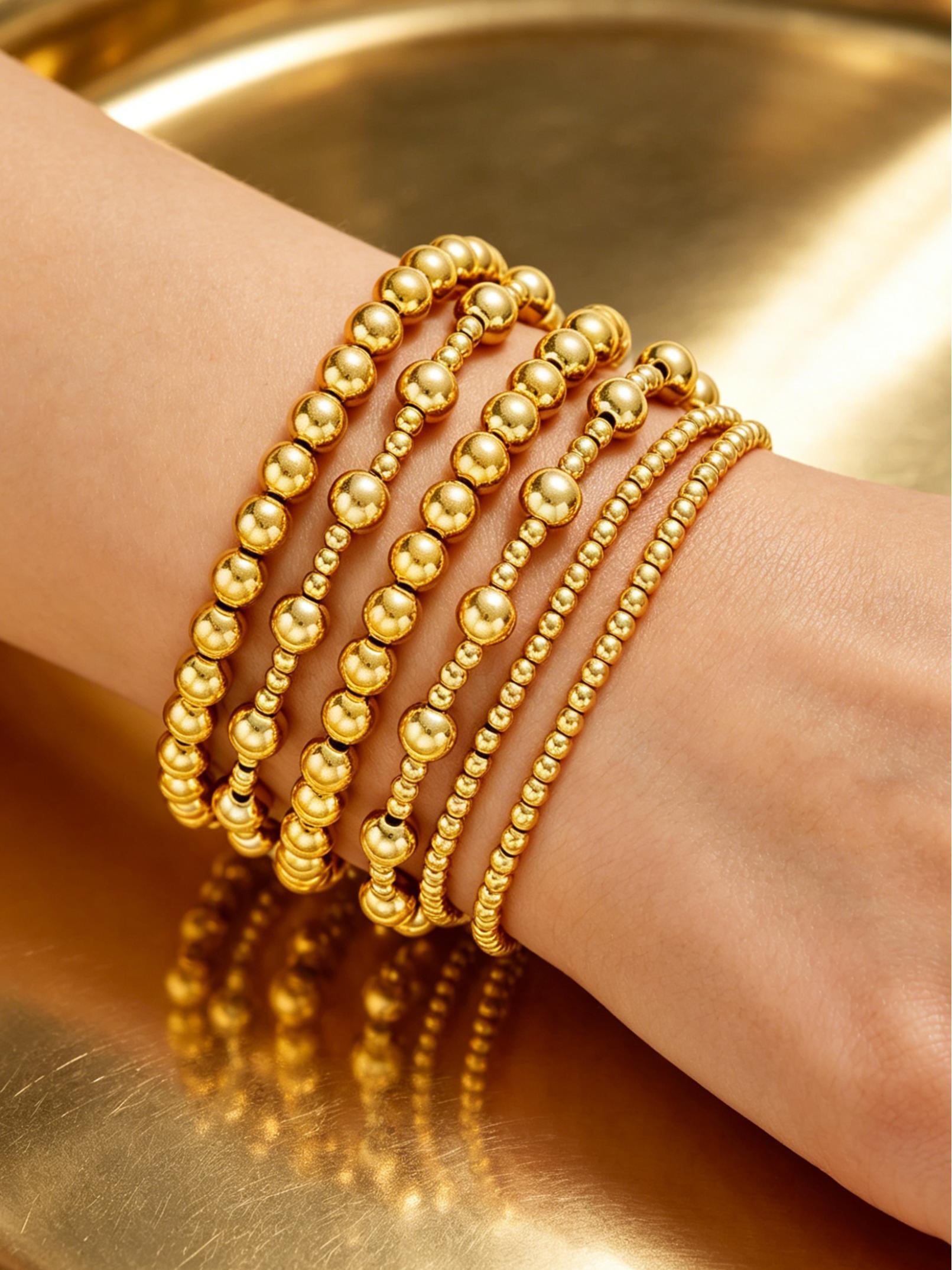 Women's Waterproof Bracelet Set, Adjustable Stackable Beaded Ball Chain Jewelry Gift, Elegant Ladies Accessory