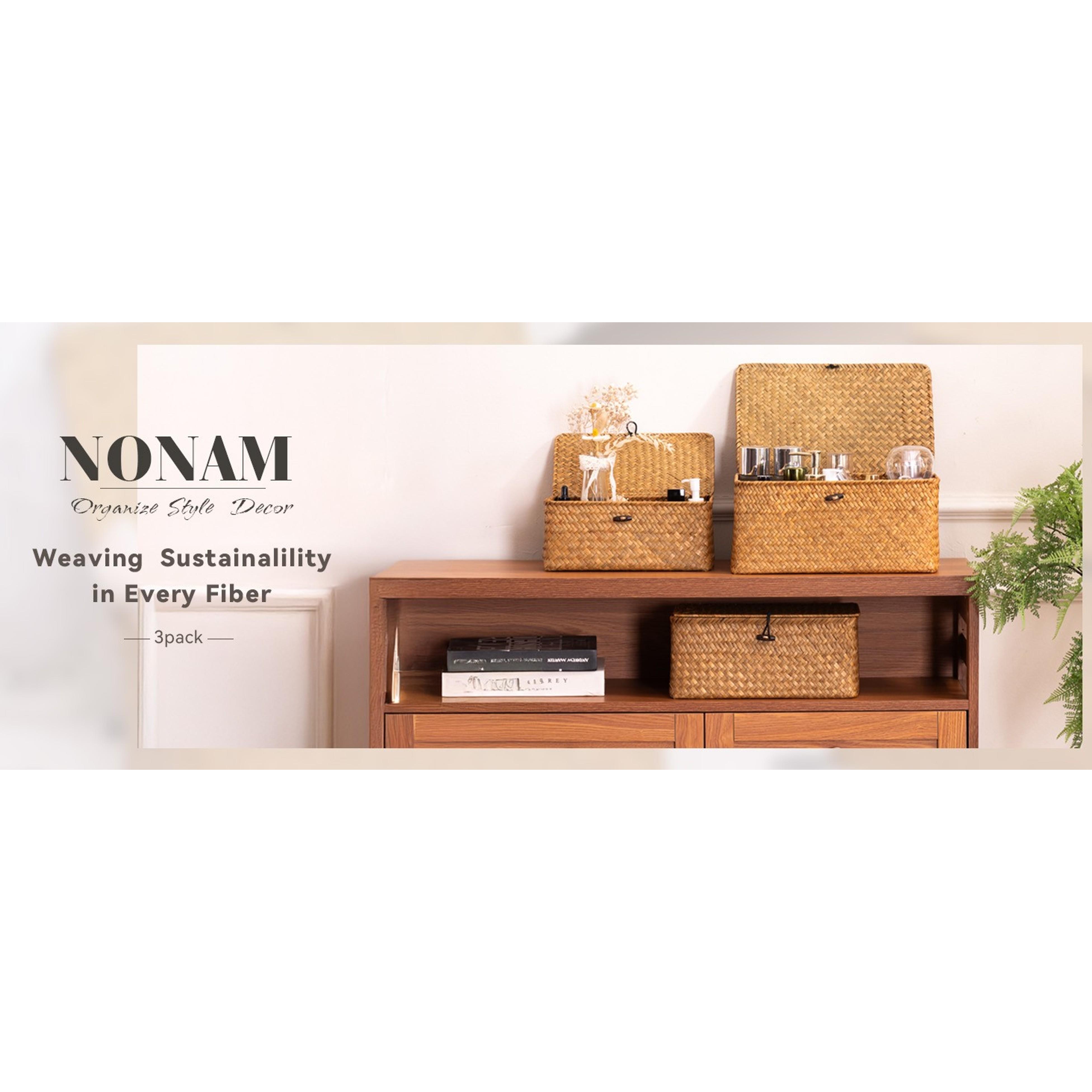 Natural Seagrass Storage Basket with Lid (Set of 3) - Rectangular Decorative Farmhouse Organiser, Multipurpose Home Storage Bin for Boho Decoration, Gift-Worthy Household Shelf Container Natural Seagrass Storage Basket with Lid (Set of 3) - Rectangular Decorative Farmhouse Organiser, Multipurpose Home Storage Bin for Boho Decoration, Gift-Worthy Household Shelf Container