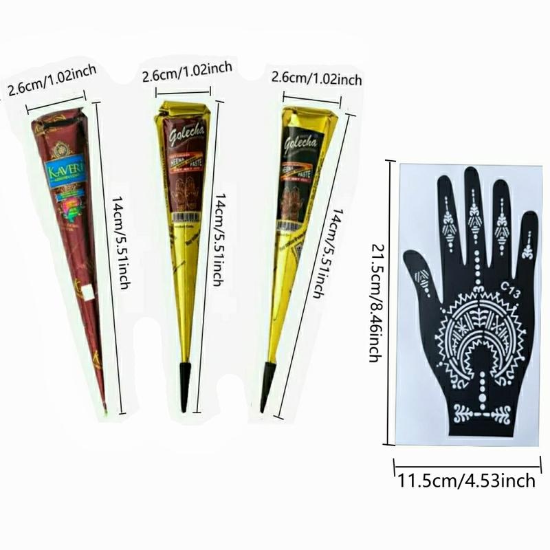 Henna Tattoo Paste Set, 3 Henna Pastes + 6 Temporary Tattoo Stencils, Waterproof Henna Tattoos for Body Art & Nail Designs Henna Tattoo Paste Set, 3 Henna Pastes + 6 Temporary Tattoo Stencils, Waterproof Henna Tattoos for Body Art & Nail Designs