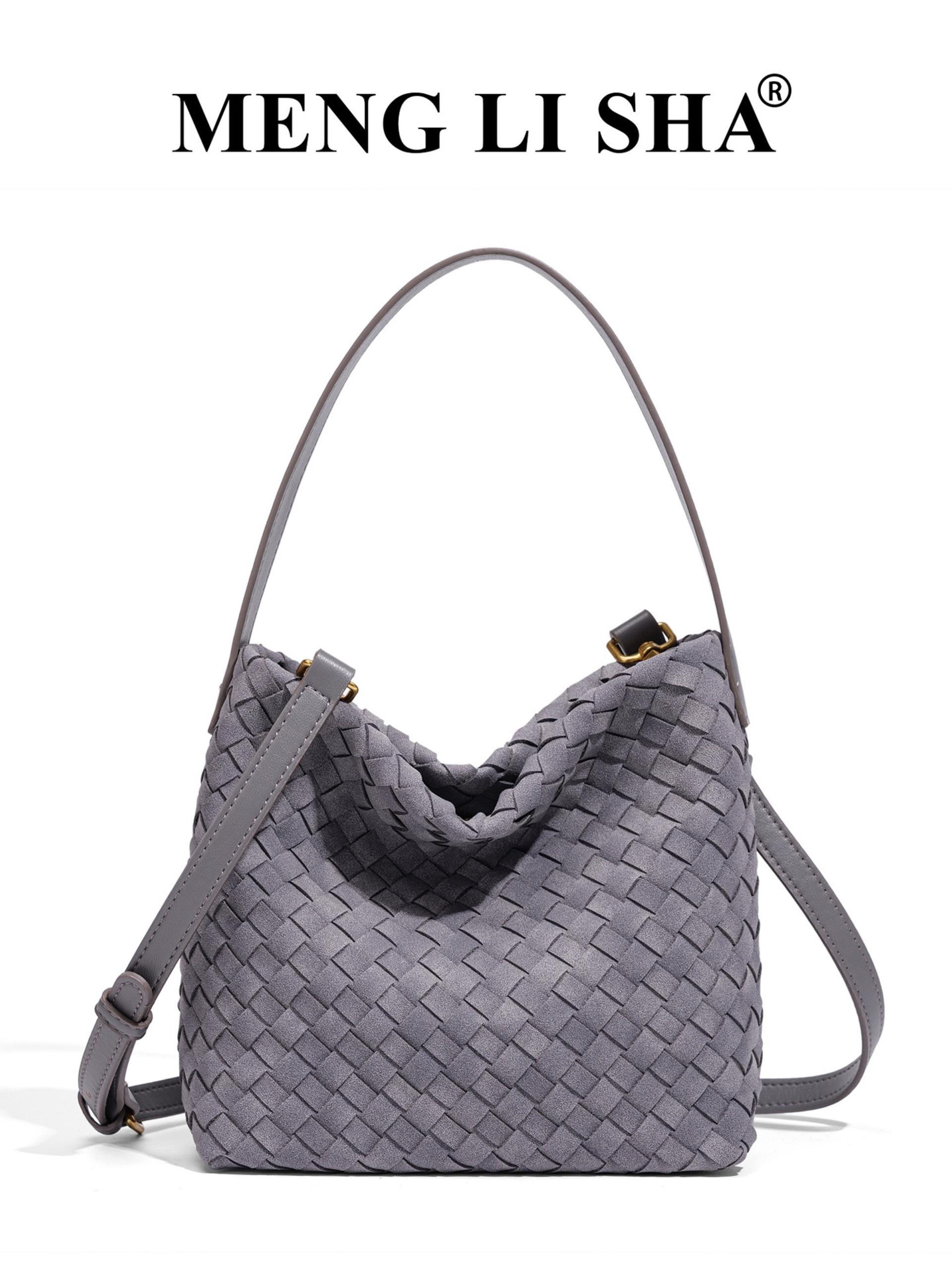 New Handmade Woven Tote Bag for Women, Luxury Bucket Bag, Lazy Style Commute Shoulder Crossbody Handbag, Large Capacity Leather Bag