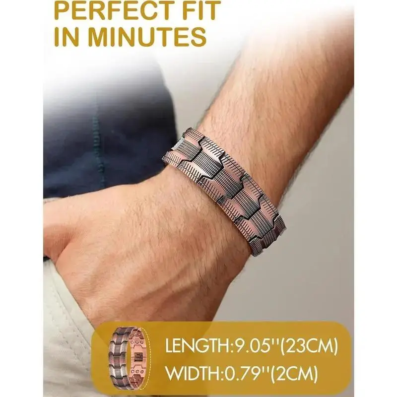 Men's Copper Bracelet, 3X Ultra-Strength Magnetic Bracelets, 99.99% Pure Copper with 3500 Gauss Neodymium Magnets, Adjustable, Trendy Bangles