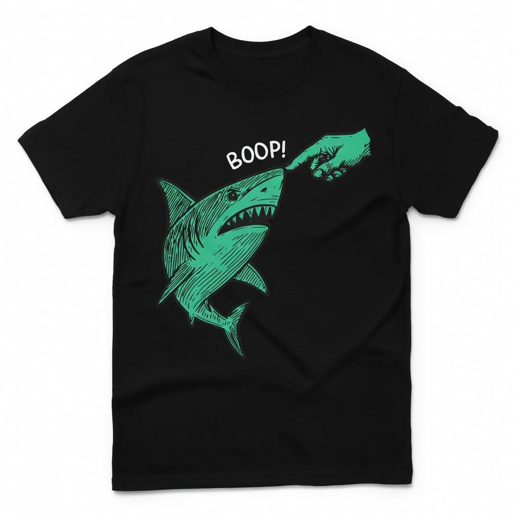 Boop Shark T-Shirt - Unisex Garment-Dyed Tee - Funny Shark Meme & Sea Life Graphic Shirt - Surf & Beach Ocean Nose Boop Gift