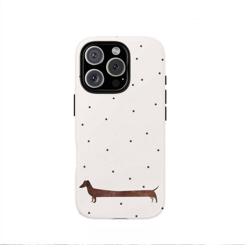 Cute Dachshund and Polka Dot Pattern Phone Case — Compatible with Samsung S26/S25/S24/S23/S22/S21, iPhone 17/16/15/14/13/12/11 phone cases. Drop-Resistant, Non-Slip, and Fade-Resistant.The Perfect Gift for Dog Lovers.