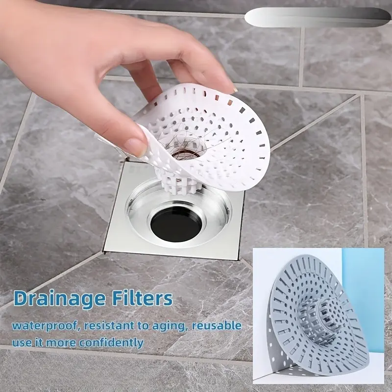 1pc Silicone Drain Filter Hair Catcher Shower Drain Cover Protector Bathroom Floor Drain for Shower and Kitchen Sink Easy Installation Expandable White and Gray Options Round Design with Drain Hole Perfect for Bathroom or Kitchen Hair Collection Tool